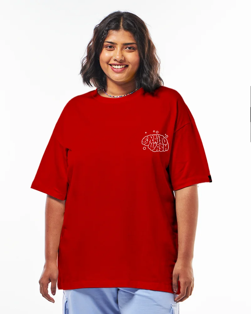 بيواكوف Women's Red Brain Wash Graphic Printed Oversized Plus Size T-shirt